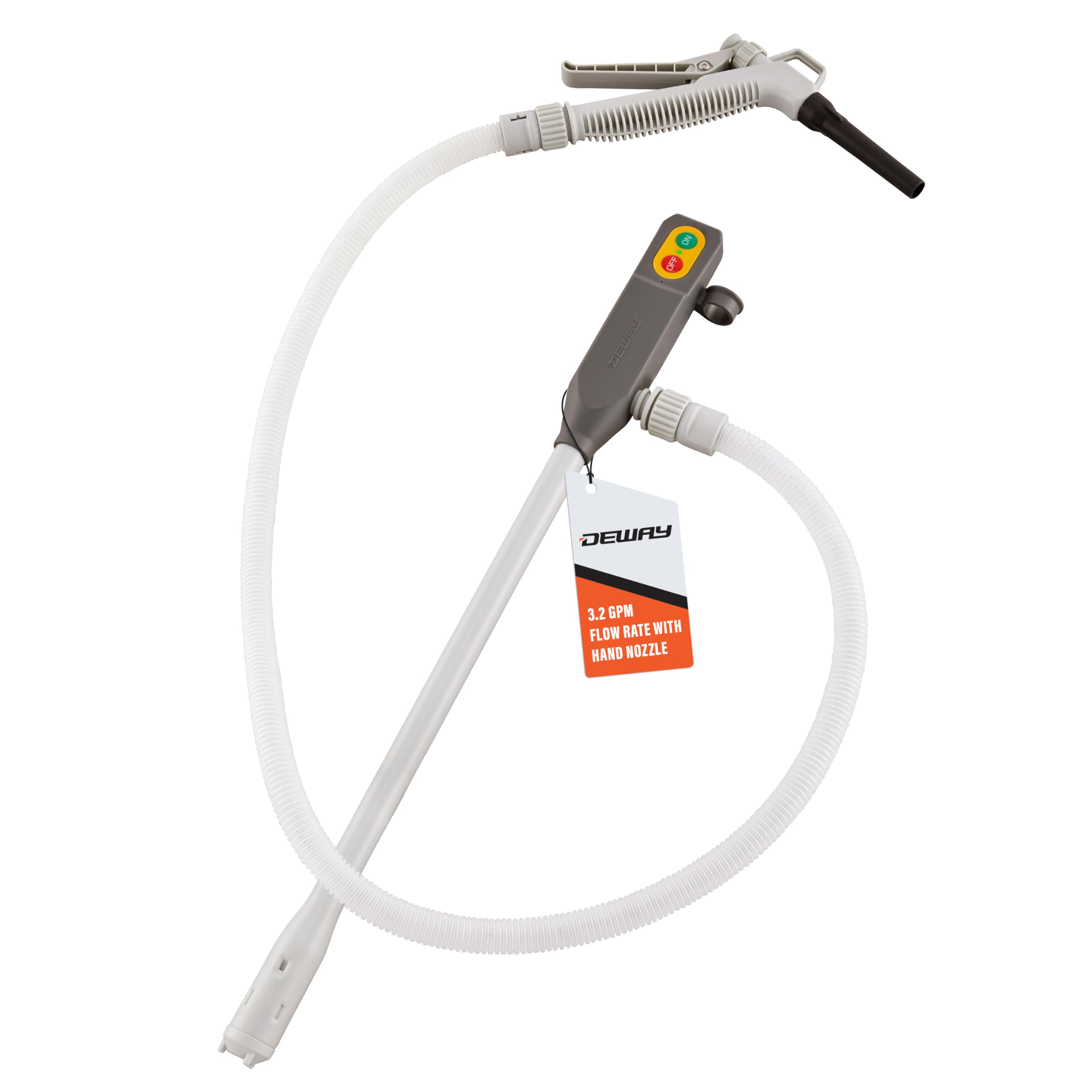 DEWAY stick pump front view showing compact design and portability benefit