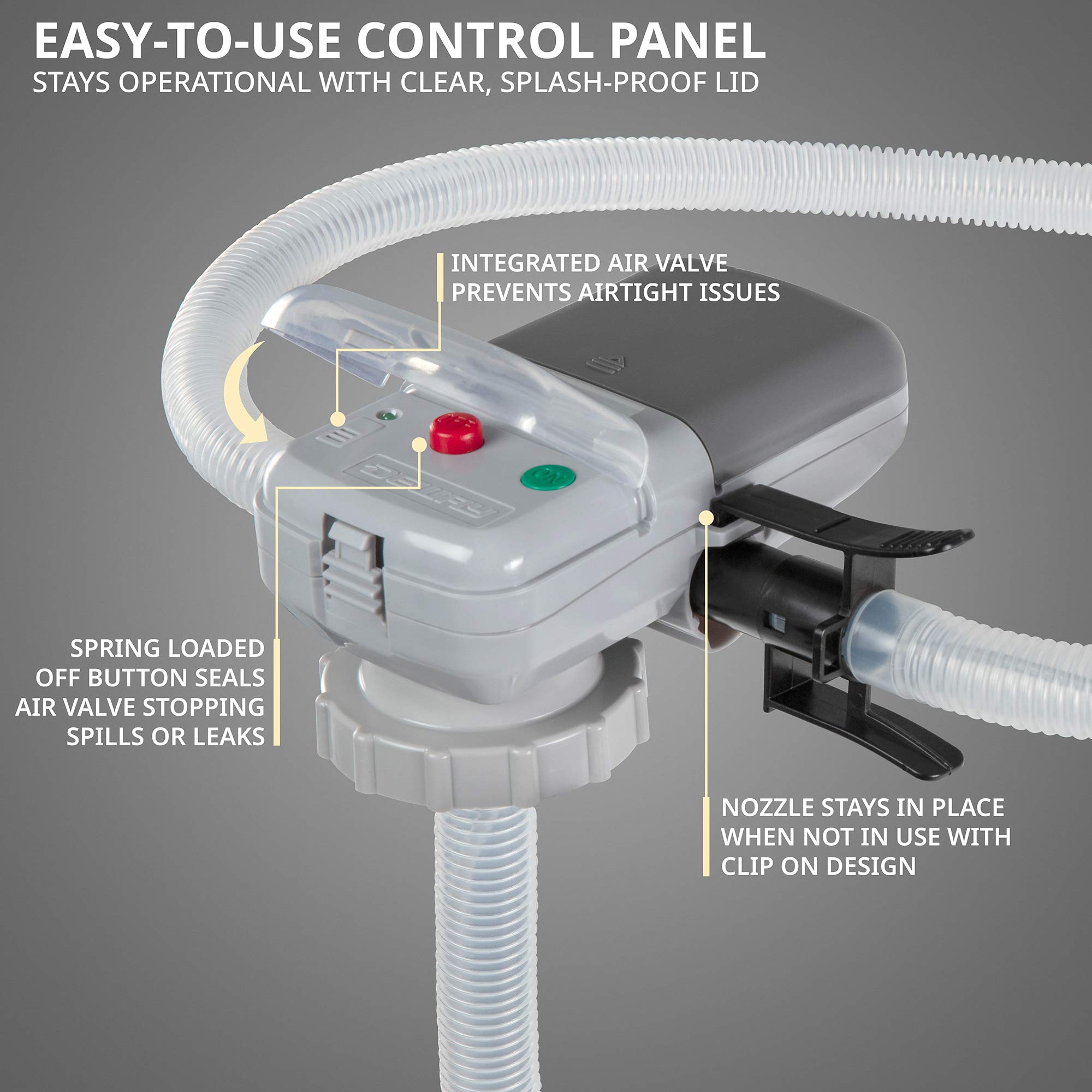 DEWAY WAYPUMP09 kink-resistant hose and nozzle detail for precise filling