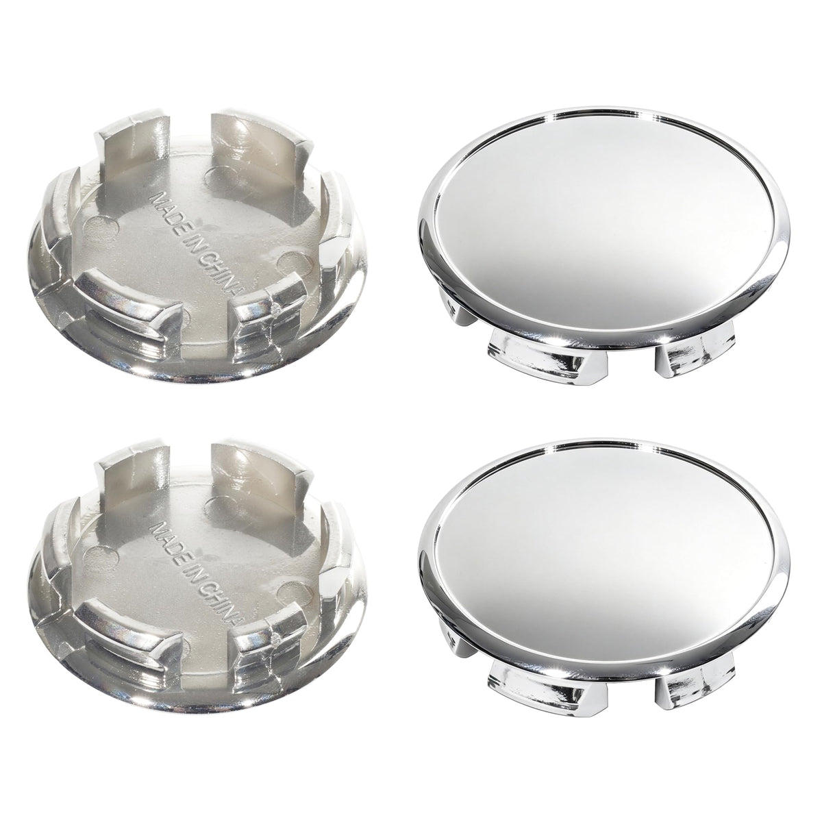 DewFlew front-facing center cap showing chrome finish and clean profile, enhances wheel look