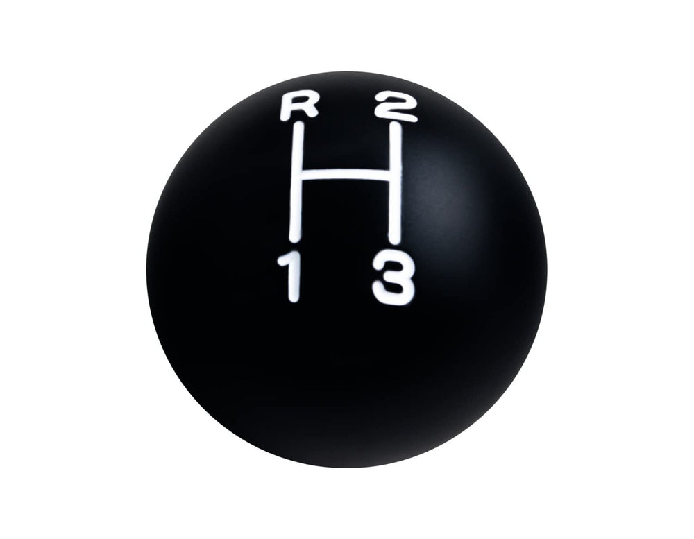 DEWHEL black aluminum shift knob front view showing classic round ball design and polished finish for authentic restoration