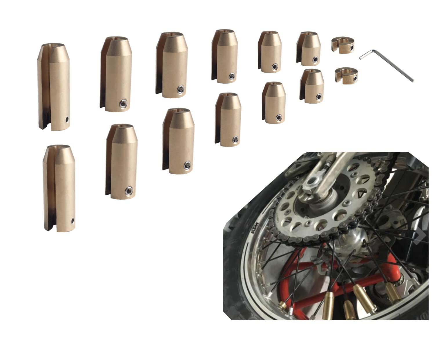 DEWHEL weight clamped to different spoke types showing universal fit