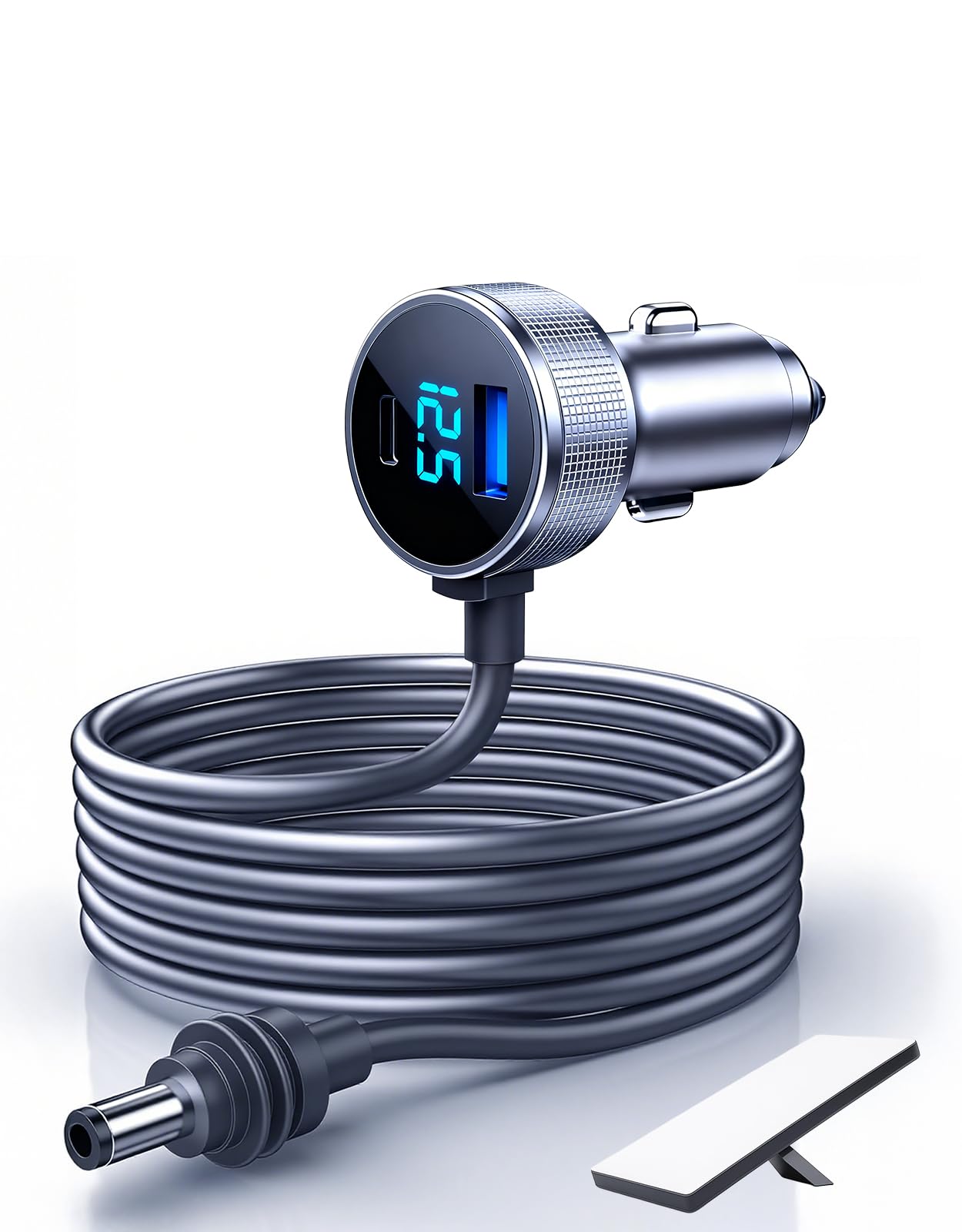 DFPEB Starlink Mini car adapter front view shows plug and ports for easy powering