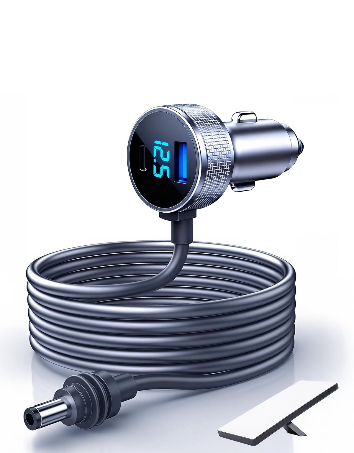 DFPEB Starlink Mini car adapter front view shows plug and ports for easy powering