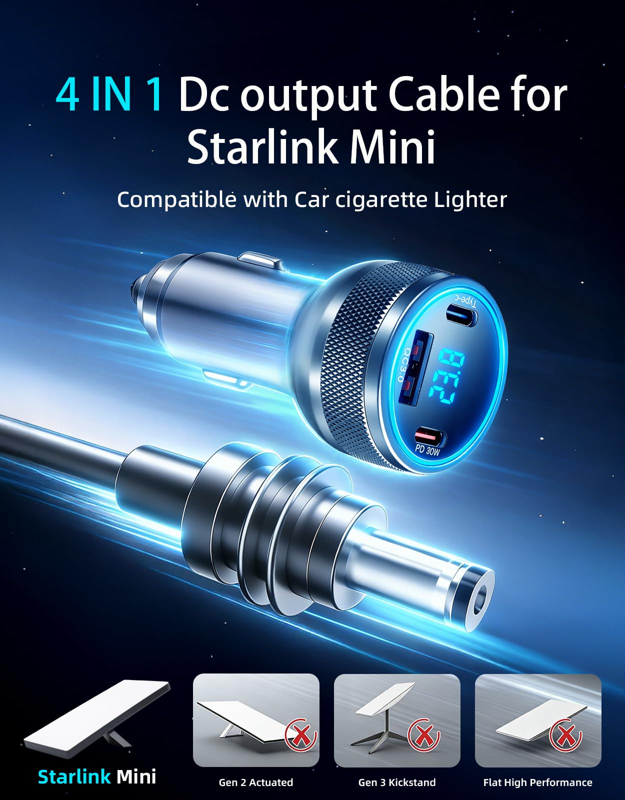 DFPEB close-up of Starlink Mini DC plug ensuring secure device connection