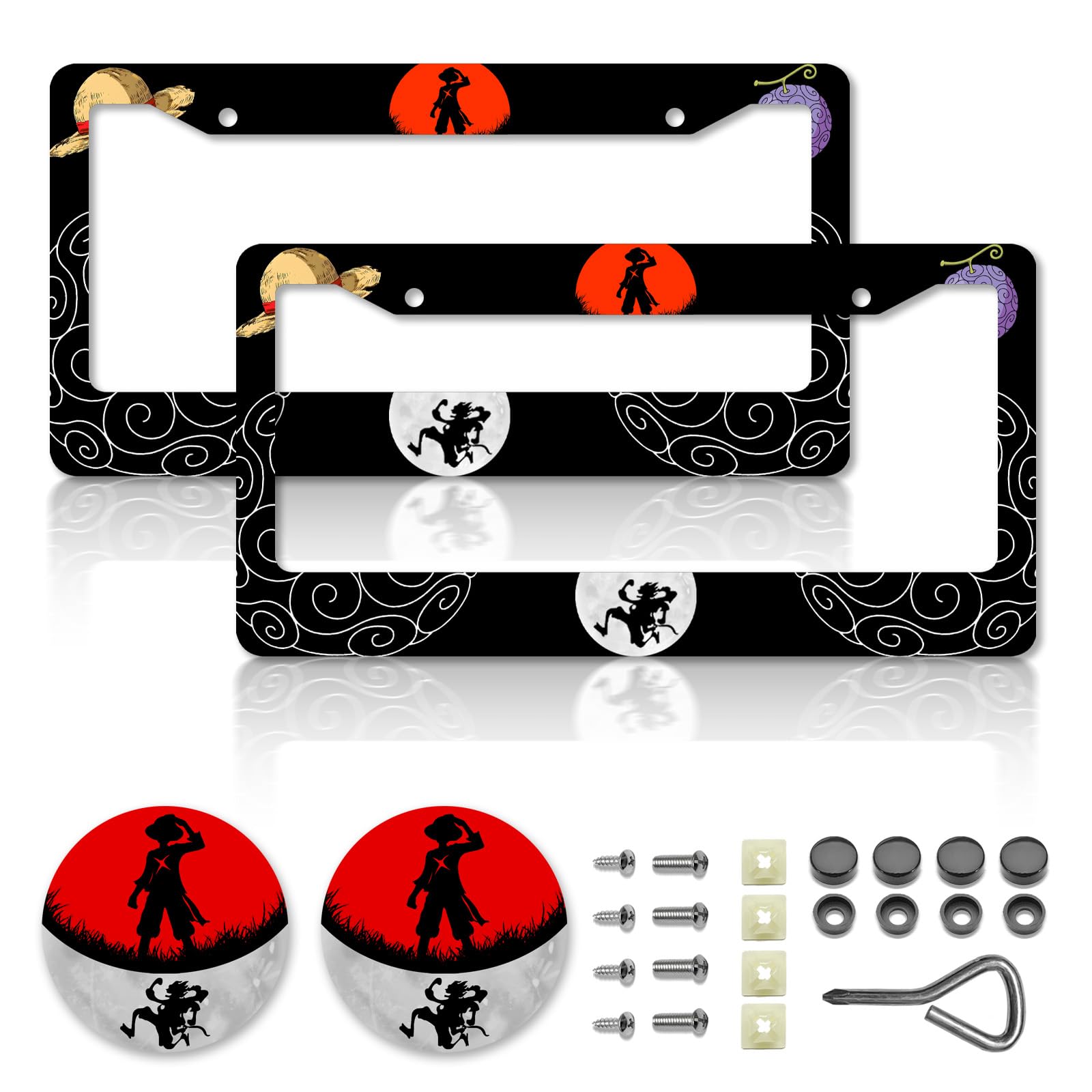 DGDRHZ front view license plate frame showing crisp anime design and durable finish