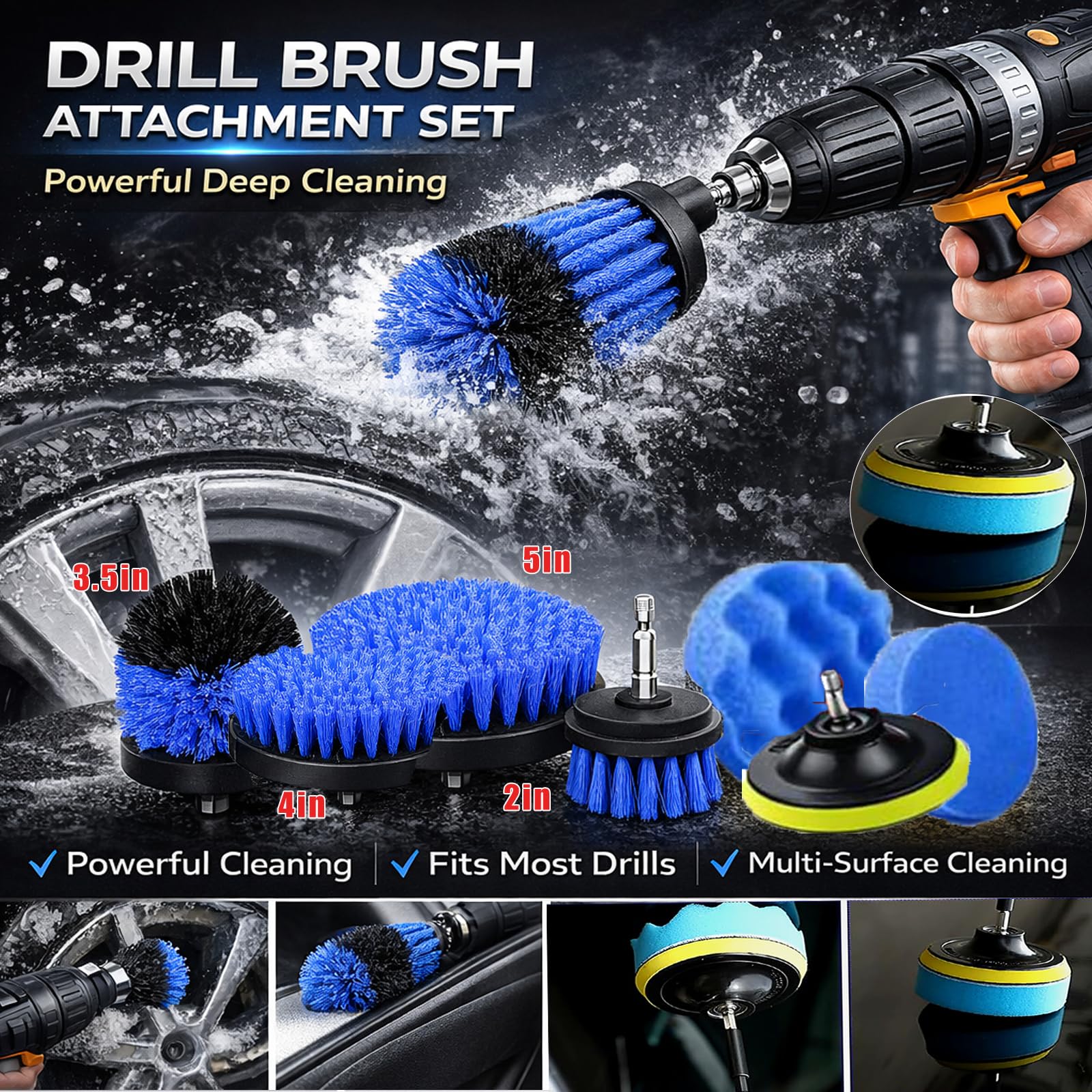 DGHEYQT drill brush close-up showing varied bristle stiffness for power cleaning