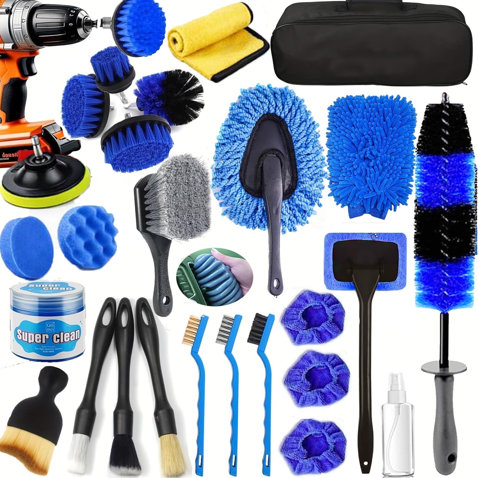 DGHEYQT full kit layout showing all 26 pieces for complete car cleaning