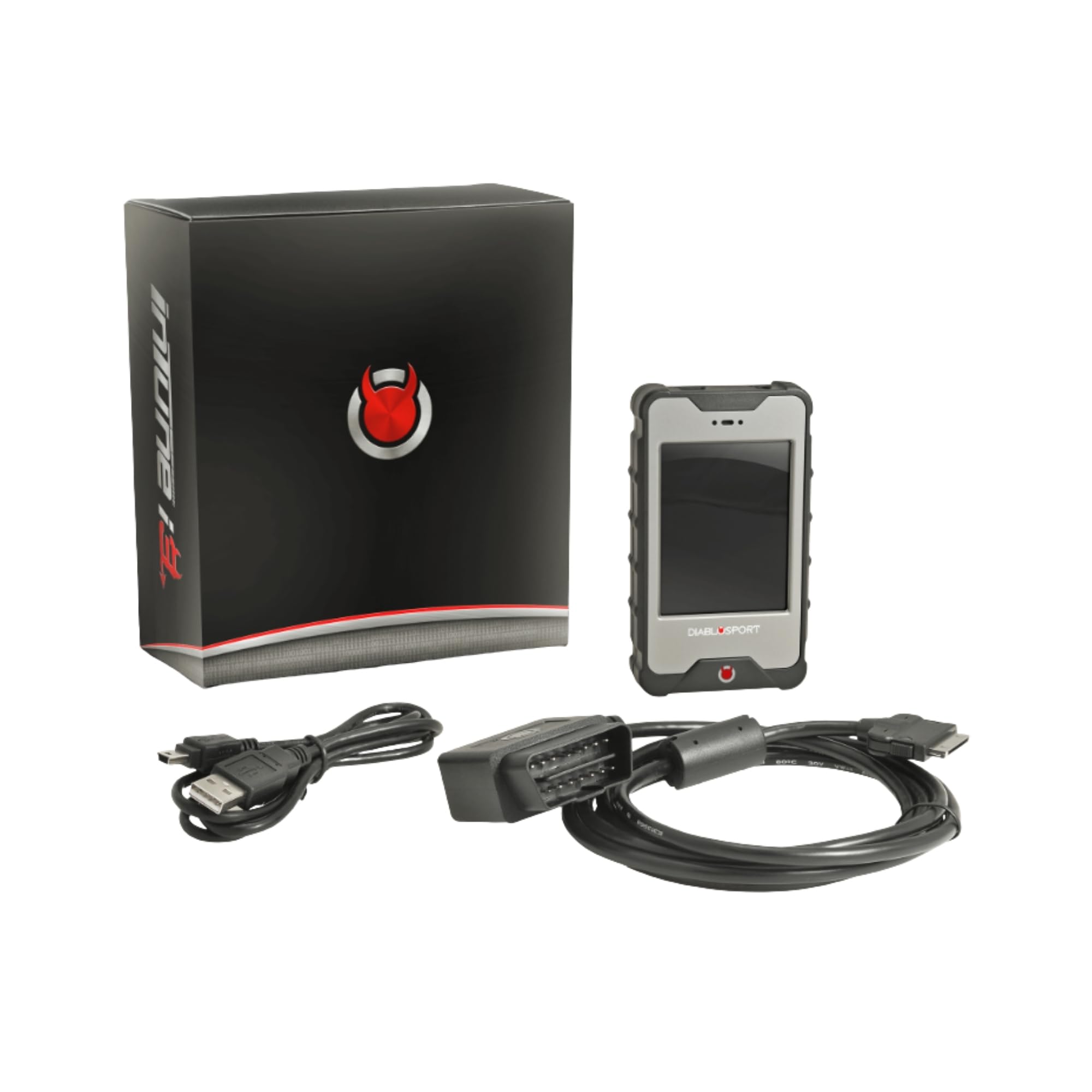 DIABLOSPORT inTune i3 front view showing compact programmer and branding, easy control