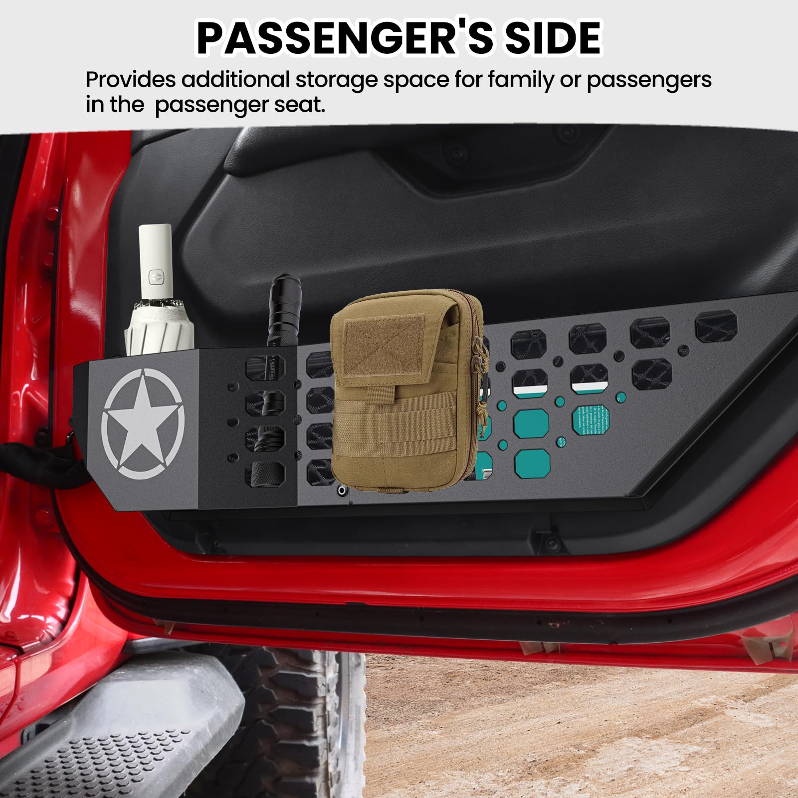DIAMOOKY installed on passenger door showing extra storage capacity