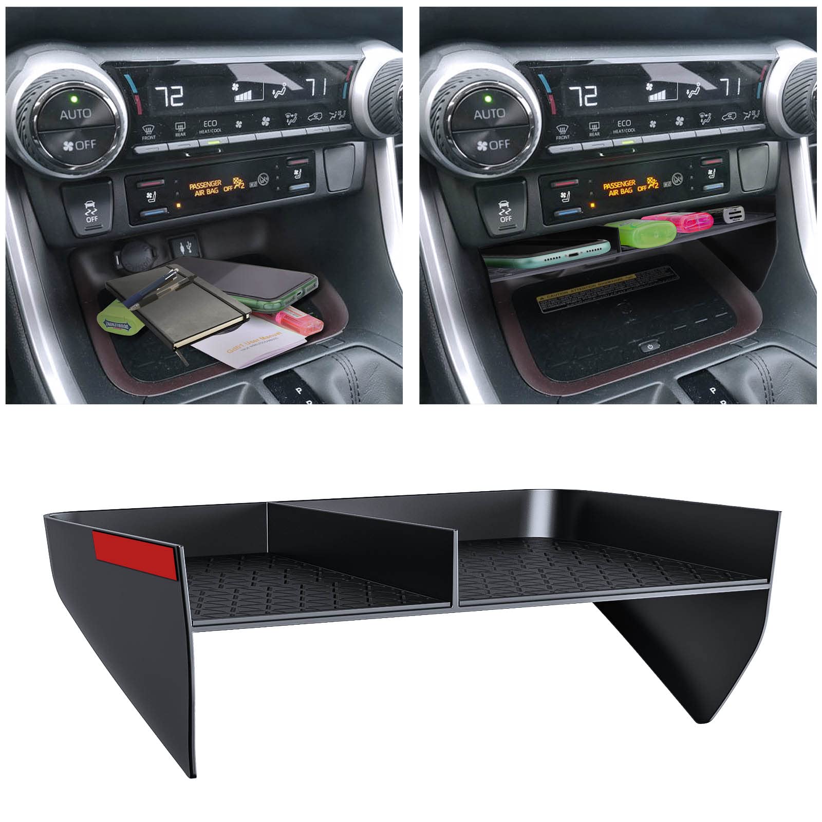 DIAMOOKY lower compartment depth holds larger items securely