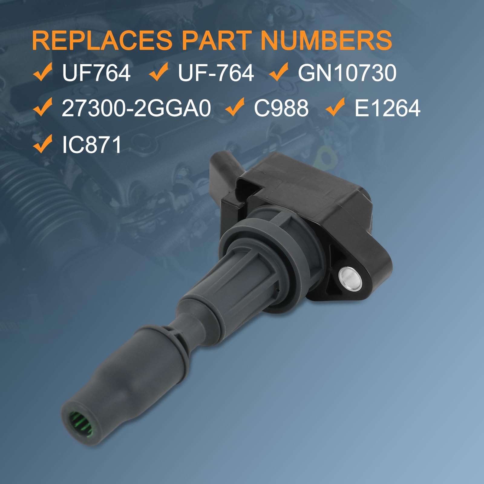 DICMIC connector detail on UF764 coil, secure plug fit reduces electrical faults