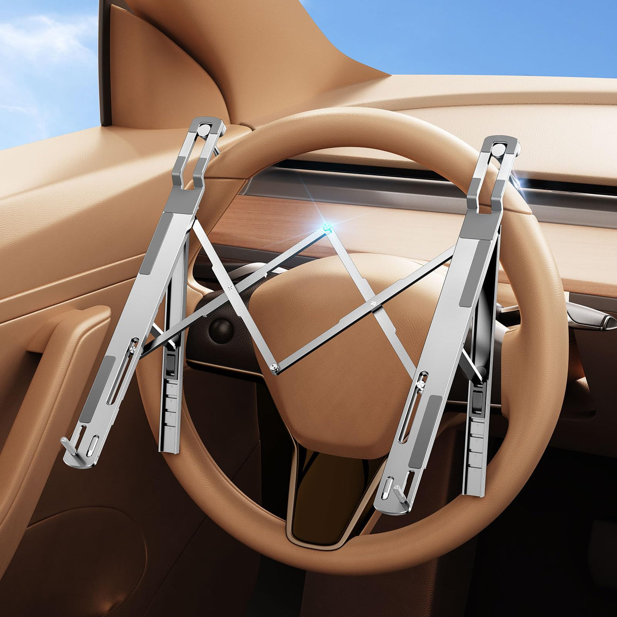 DICMKY front view mounted on steering wheel showing stable work surface