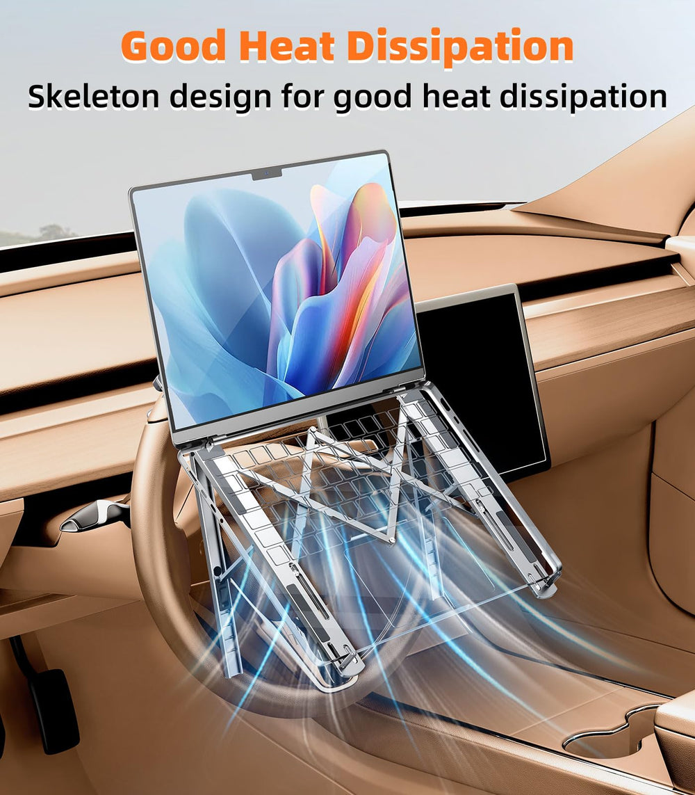 DICMKY with laptop in use in car illustrating comfortable mobile workstation