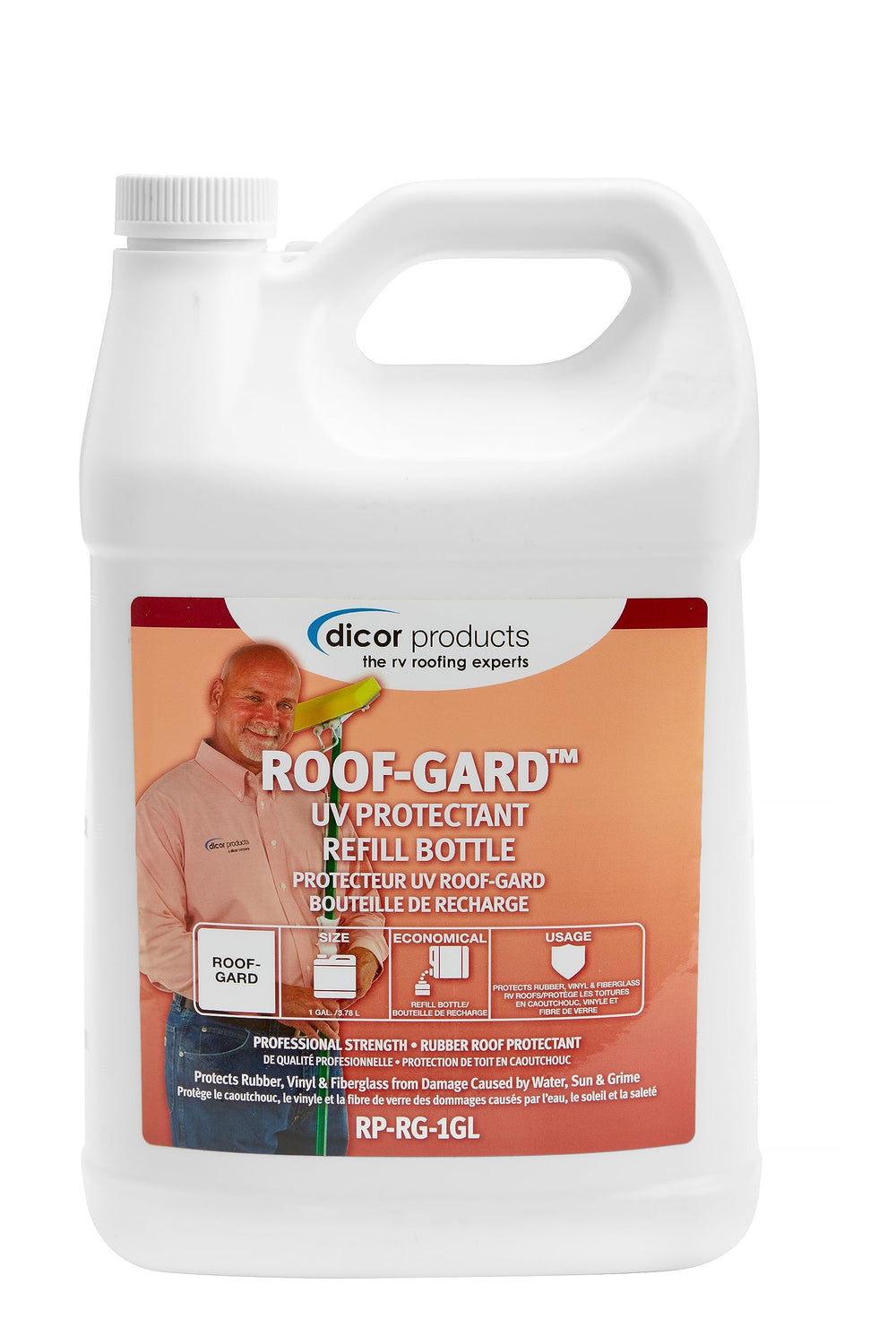 Dicor front label on 1 gallon jug showing product identity and usage benefit