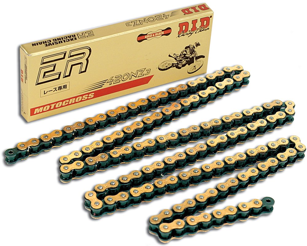 DID 420NZ-120 front view showing gold chain and included master link for easy installation