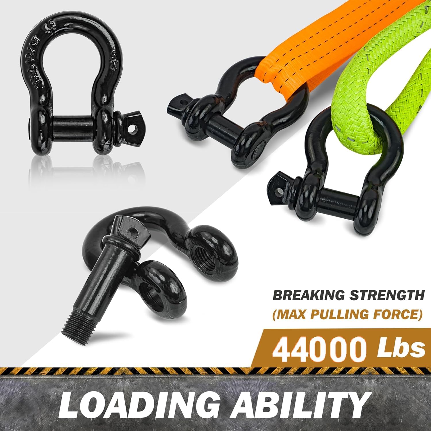 Digank shackle connected to a tow strap during recovery illustrating secure load transfer