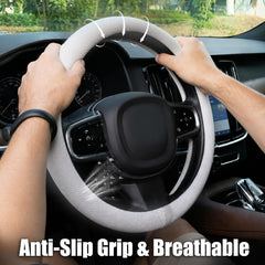 DiHTing installed on a car steering wheel demonstrating improved grip benefit