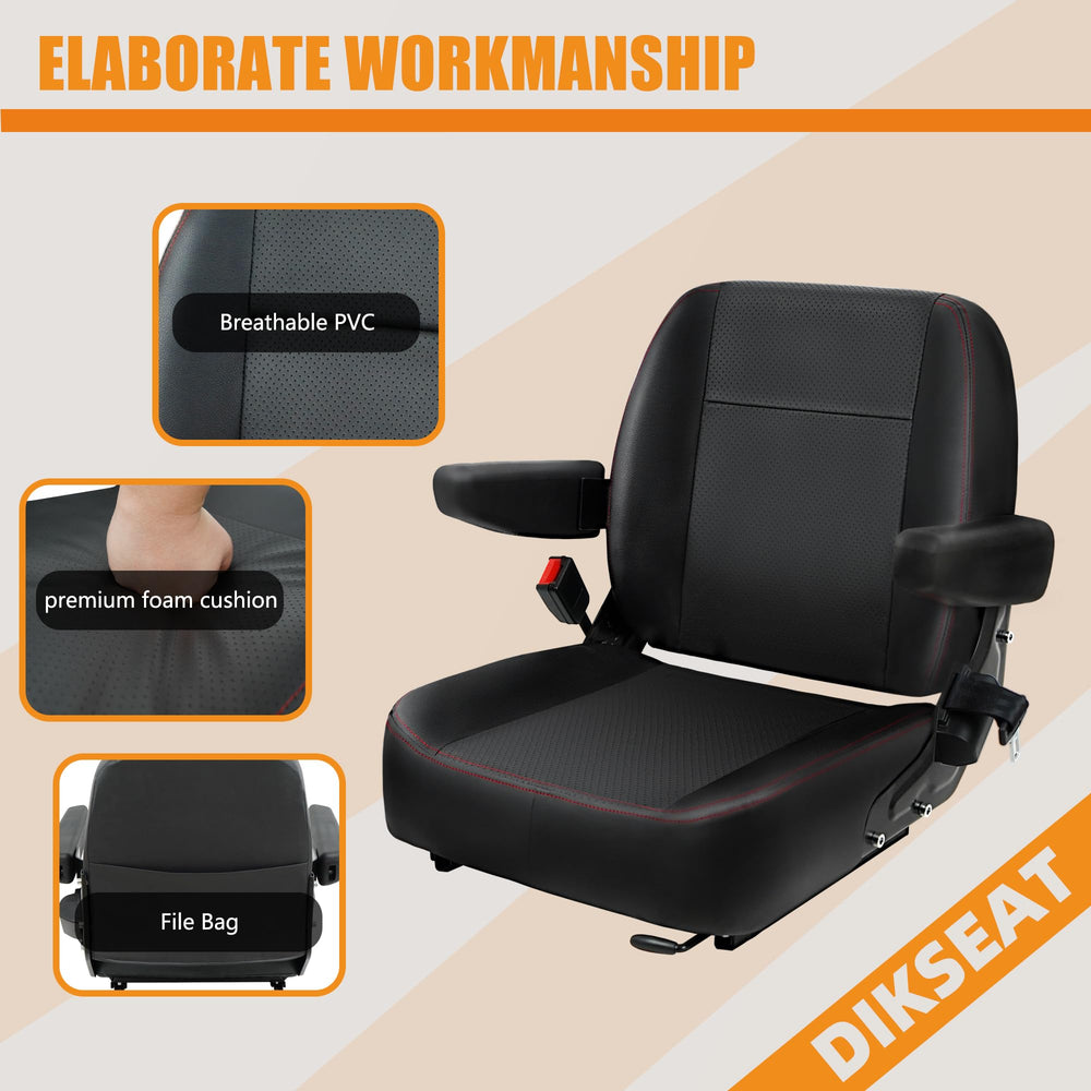 DIKSEAT beside toolbox for scale showing proper size fit on equipment