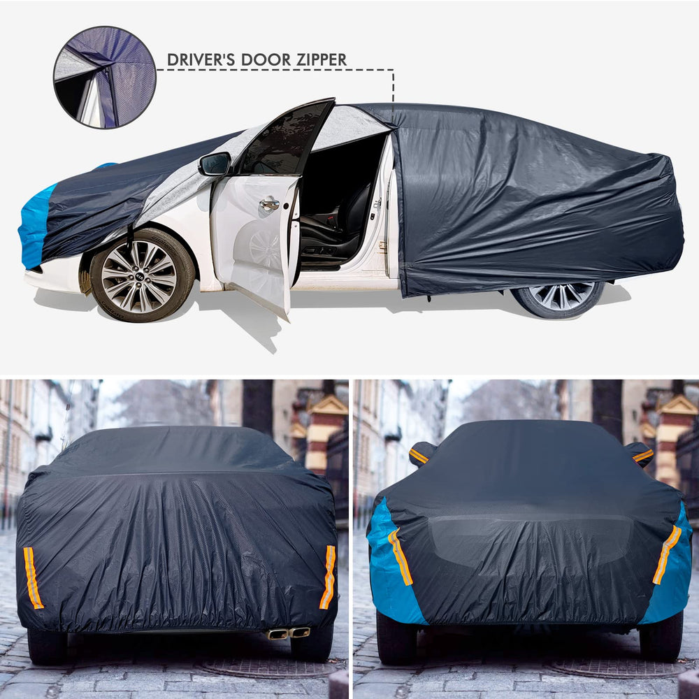 DINGHAO installed on a driveway sedan demonstrating all-weather protection
