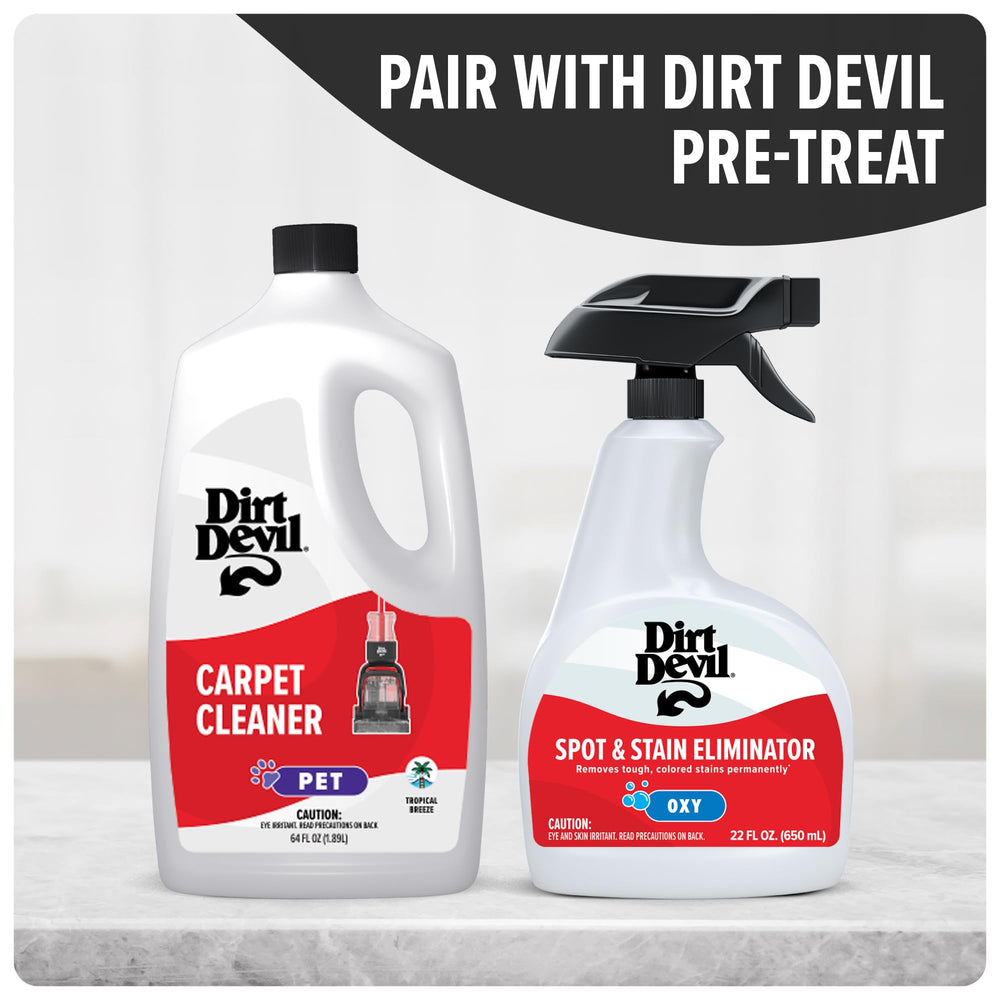 Dirt Devil bottle on laundry-room shelf suggesting tidy, fresh home