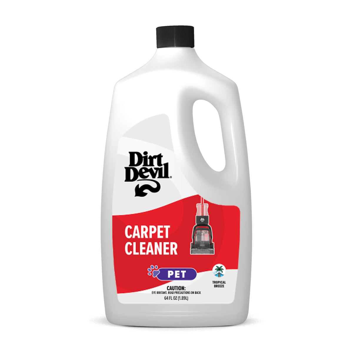 Dirt Devil front label showing tropical breeze scent and pet formula benefit
