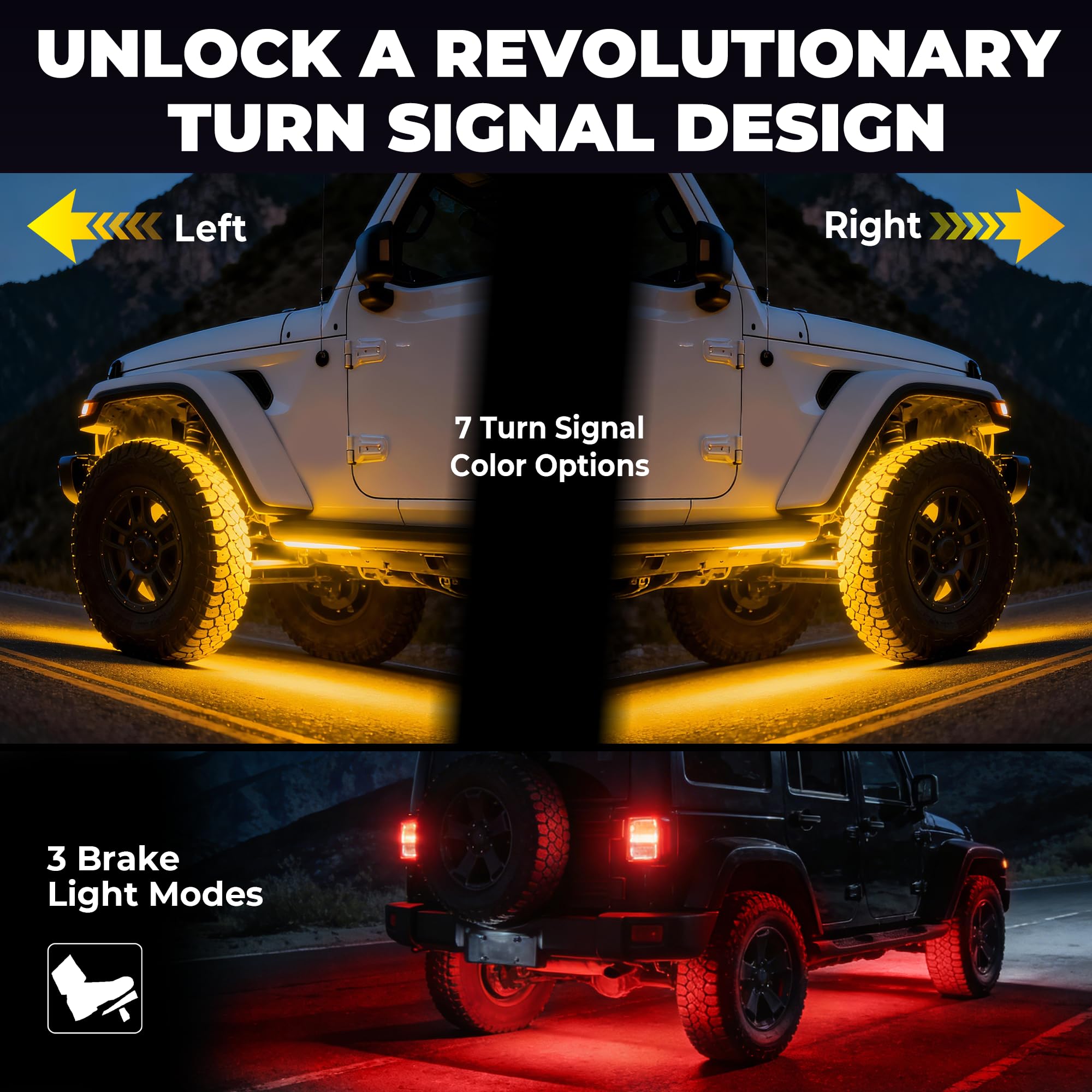 DITRIO brake mode activation with red pods increasing rear visibility benefit