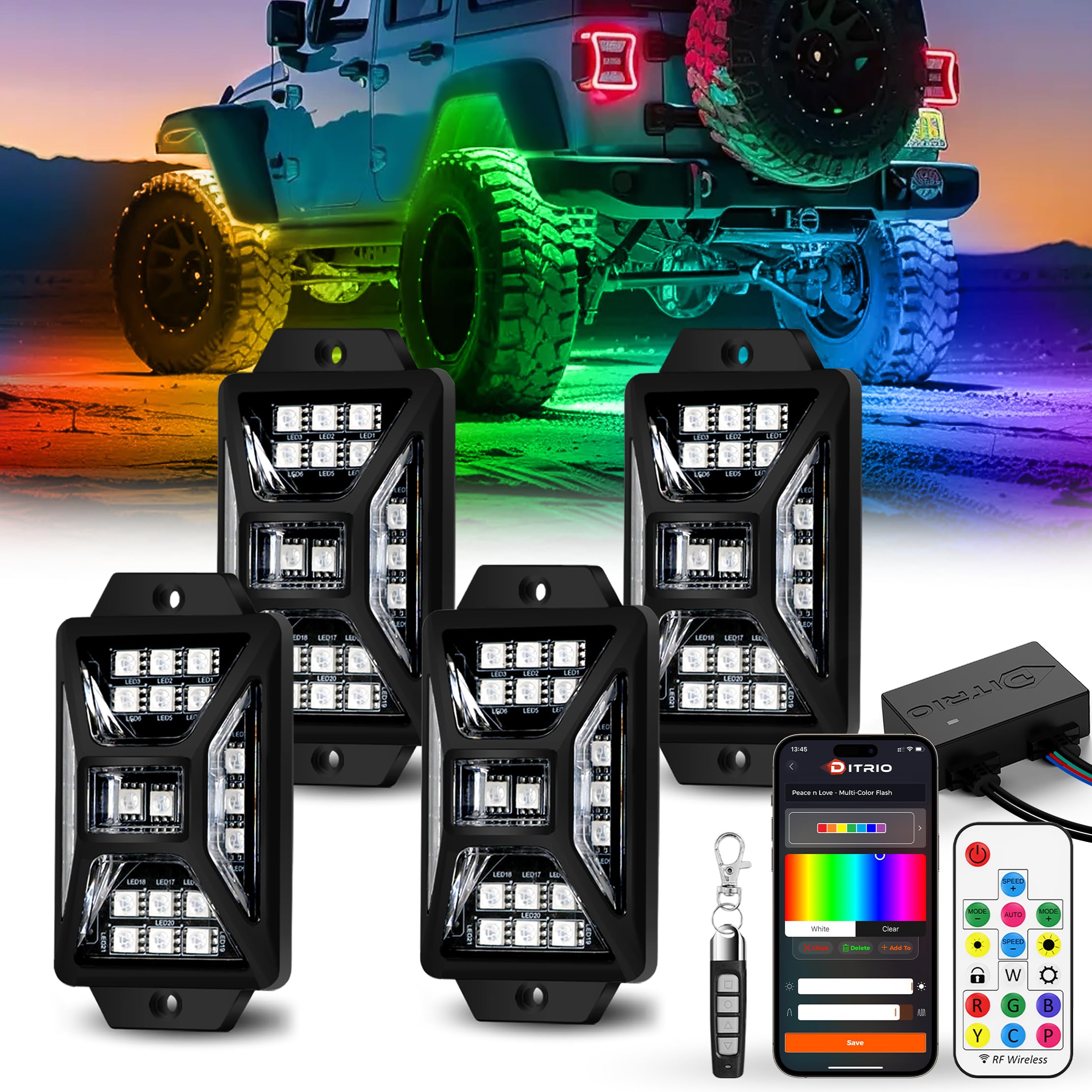 DITRIO front-facing pod showing five-sided LEDs for brighter underglow