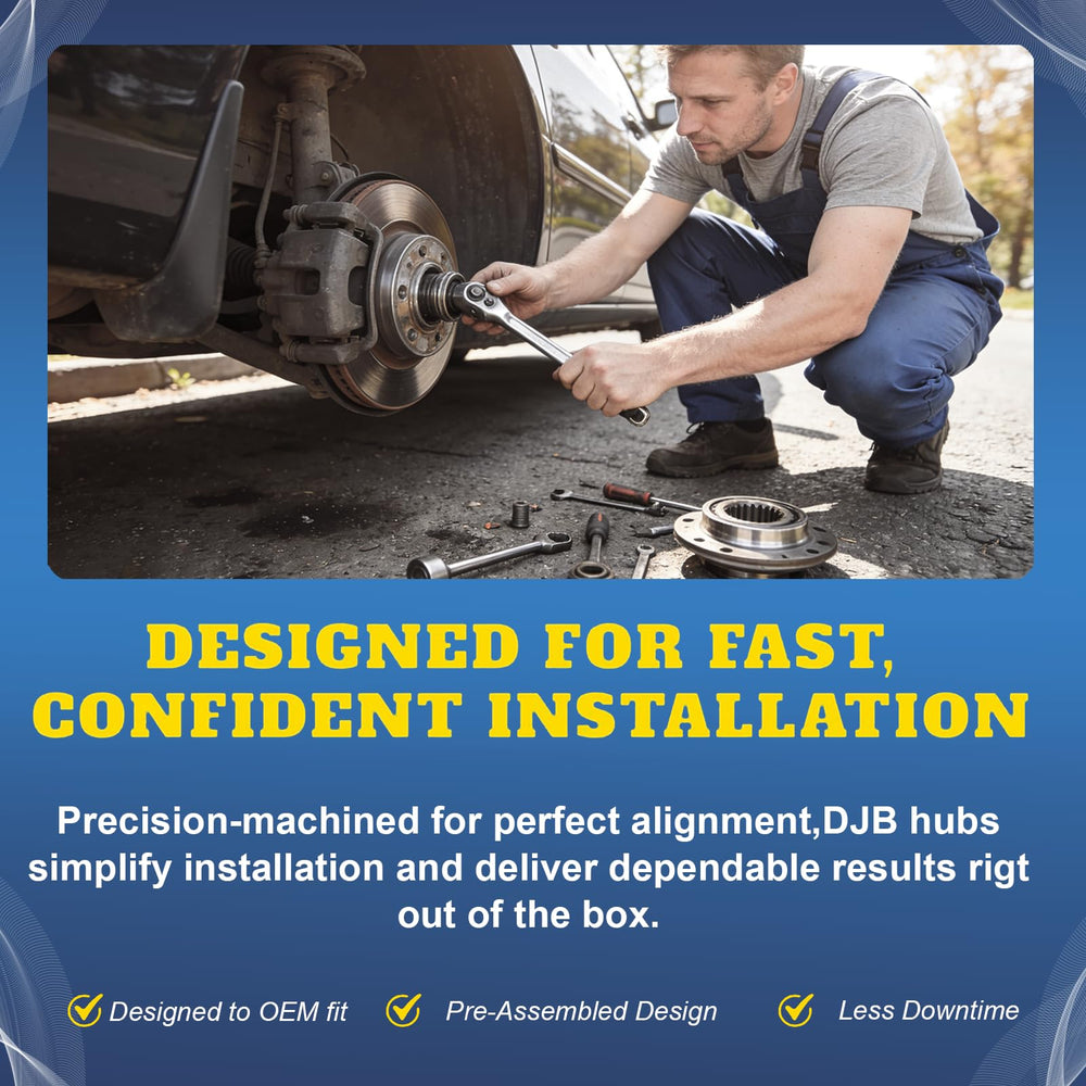 DJB hub installed on a Subaru rear wheel illustrating direct-fit replacement and smoother ride