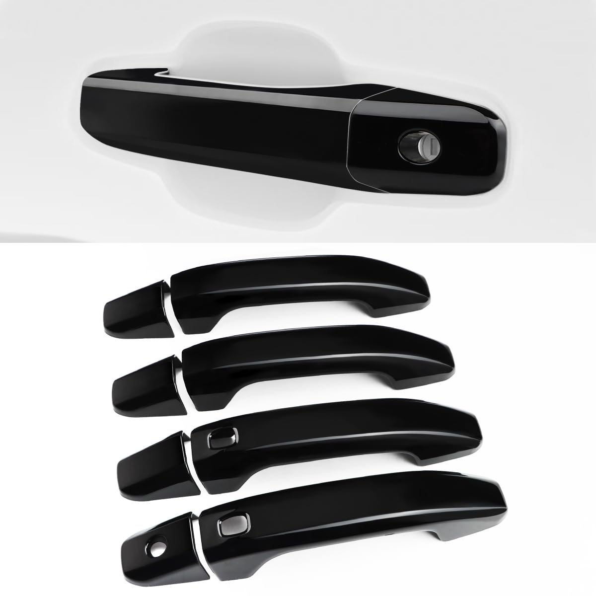 DLOVEG front view of glossy black handle covers showing smooth finish and fit