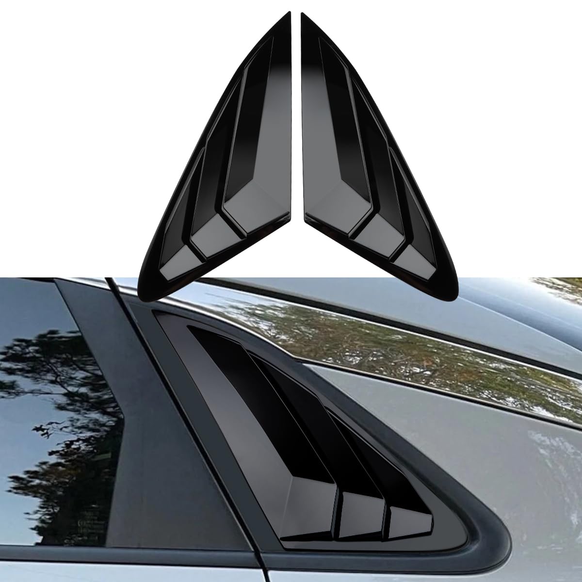 DLOVEG louvers front packaging showing two-piece set and tape benefit of ready-to-install
