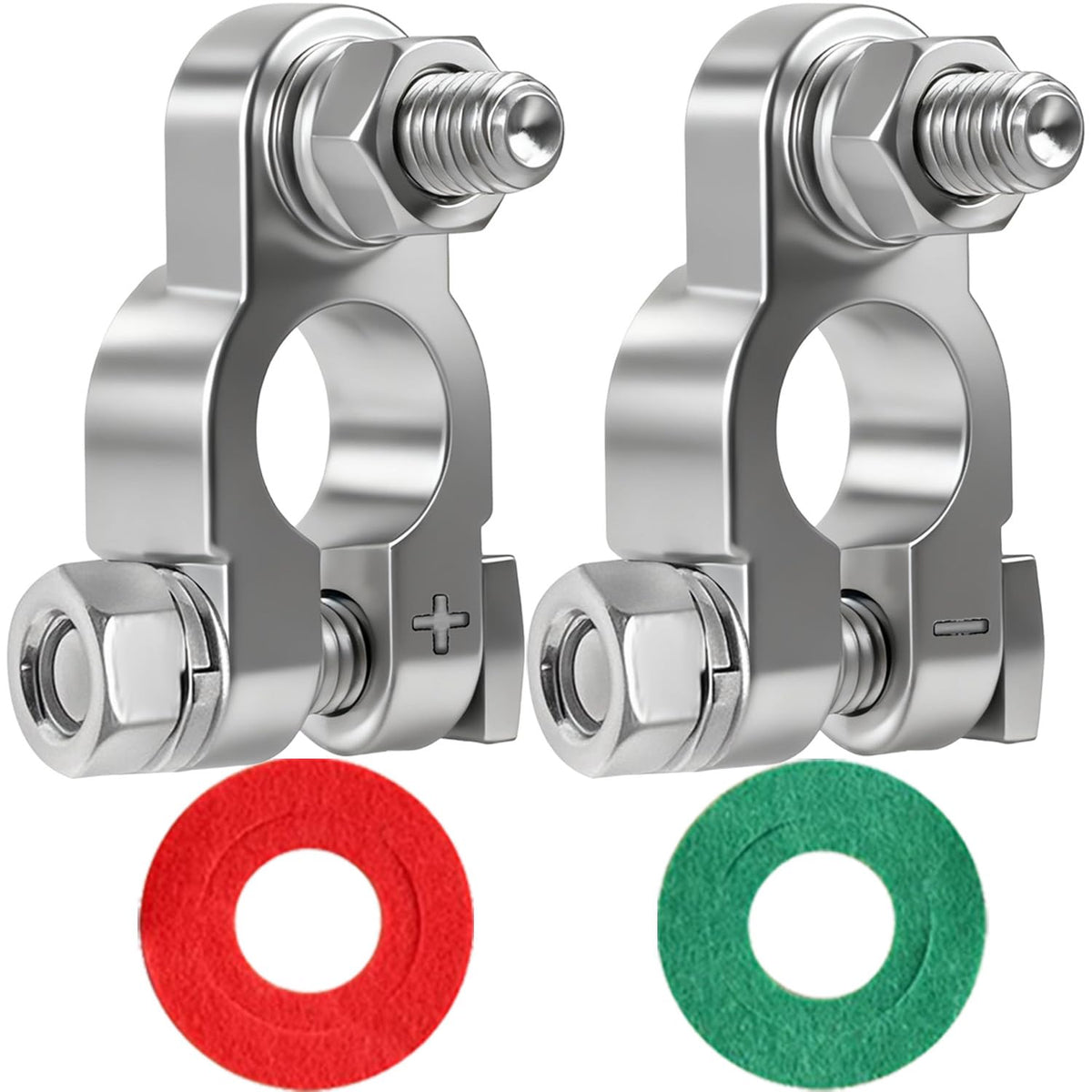 DLronwey front view of battery terminals kit showing labeled red and black covers for safe polarity