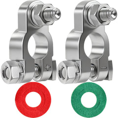 DLronwey front view of battery terminals kit showing labeled red and black covers for safe polarity