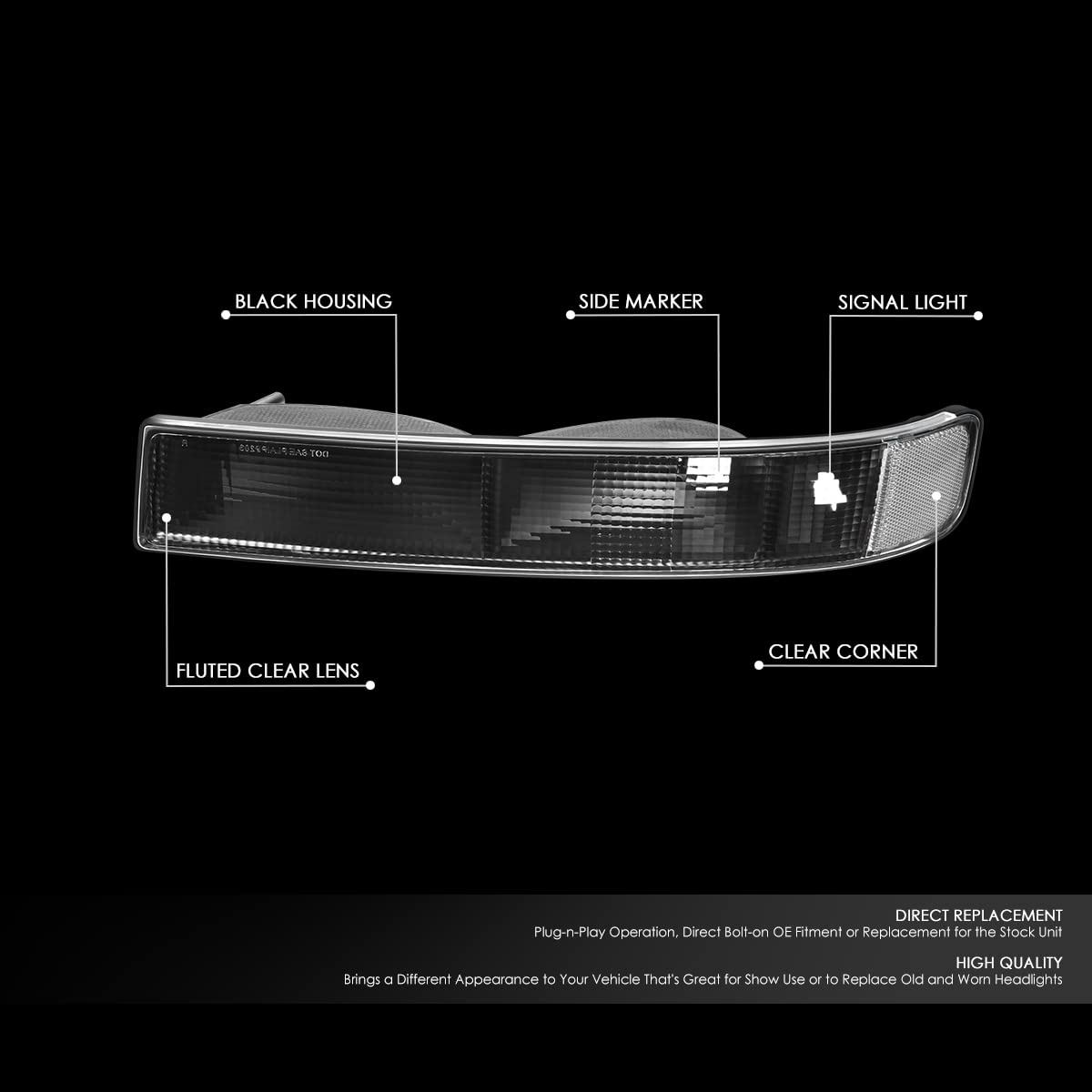 DNA MOTORING close-up of polycarbonate lens, shows impact resistance benefit