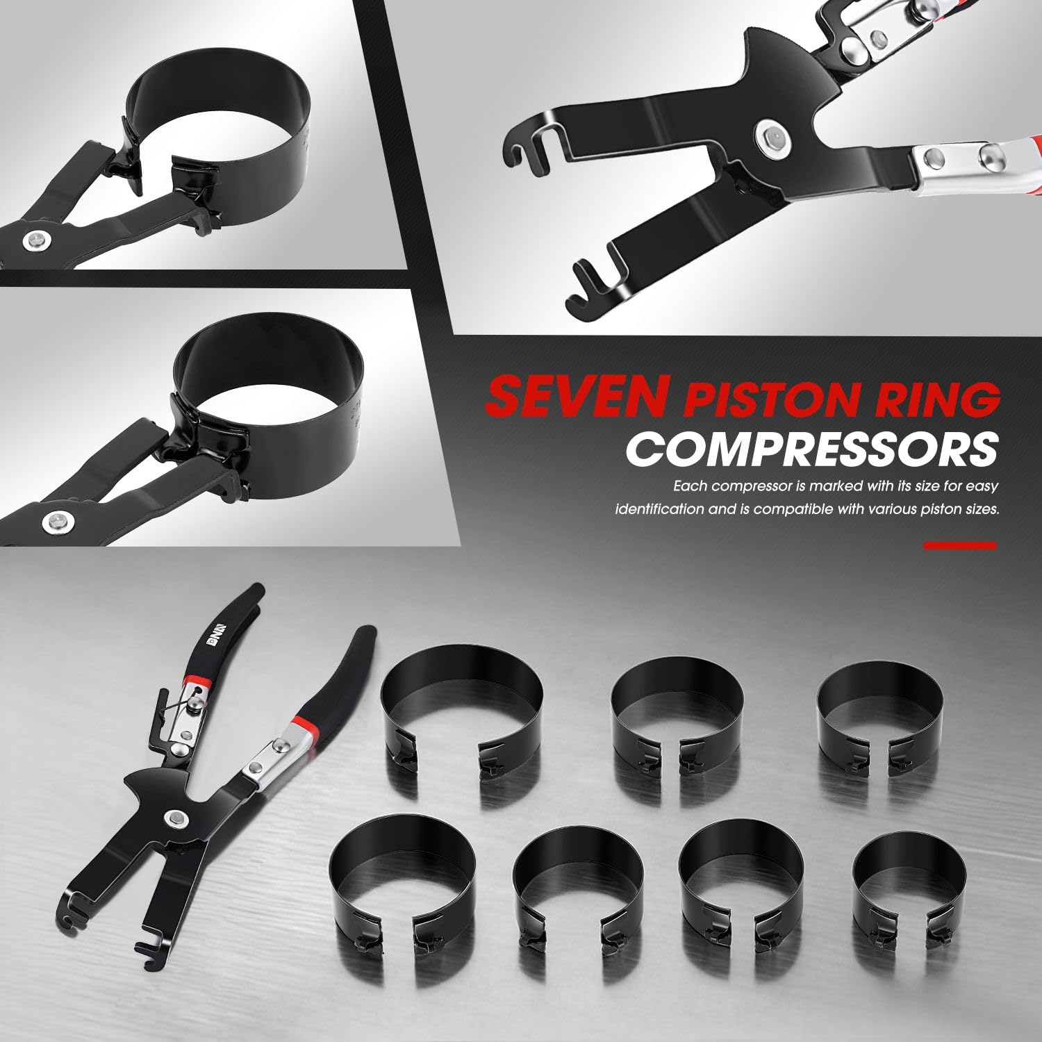 DNA MOTORING compressor set layout with all ring sizes visible for quick selection