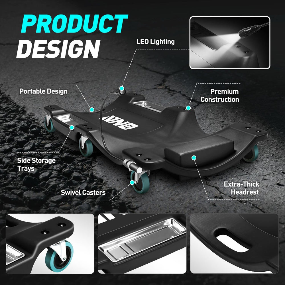 DNA Motoring six swivel casters underside for smooth precise movement