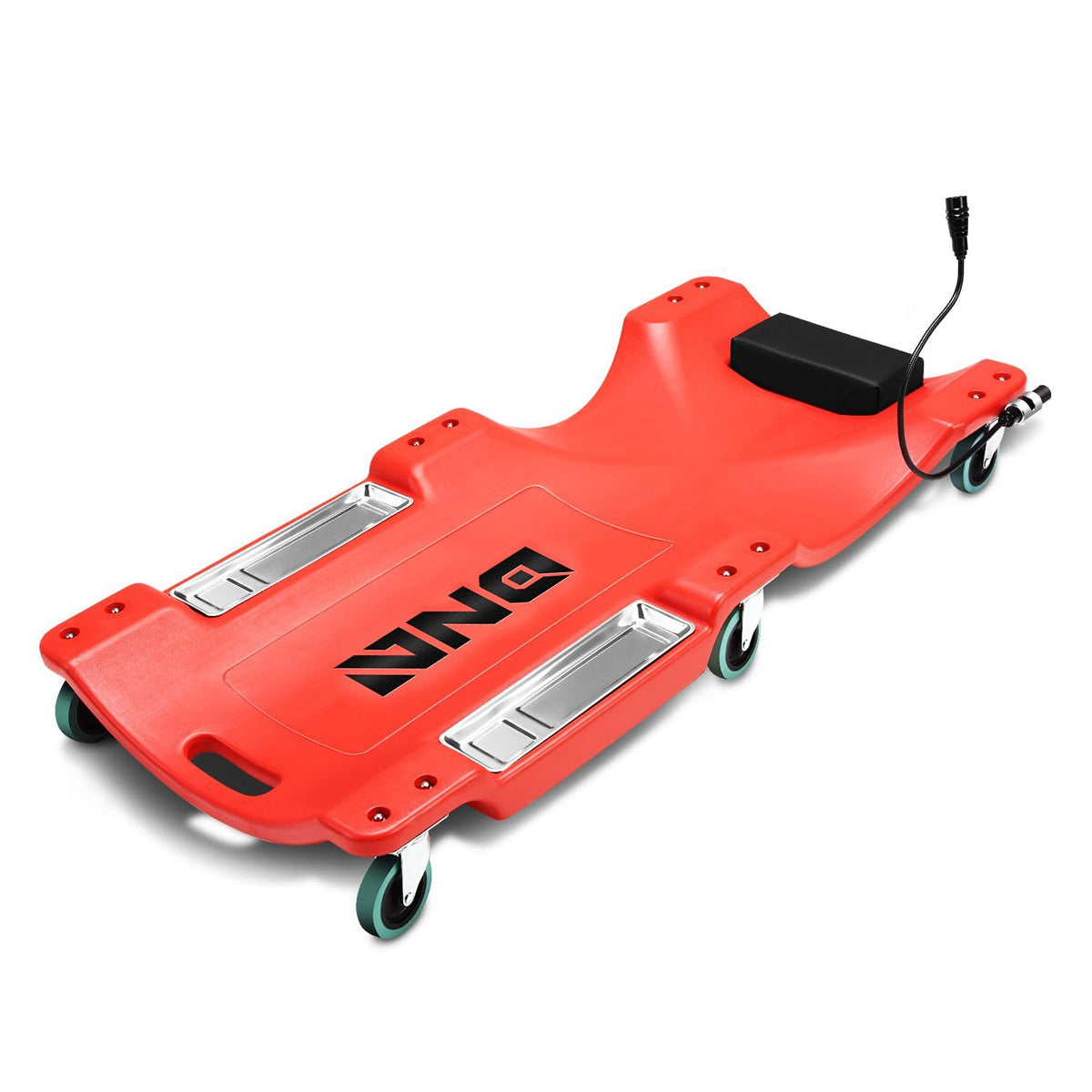 DNA MOTORING front view of creeper showing low-profile design and balance