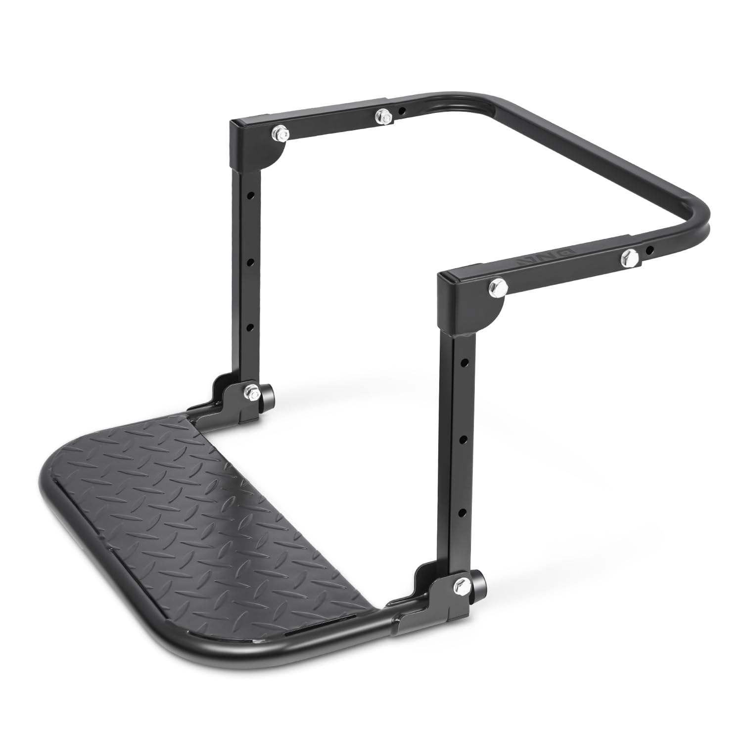 DNA Motoring front view of folding tire step showing compact design and benefit portability