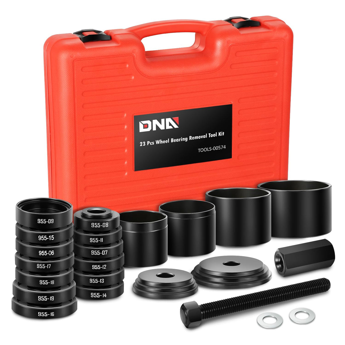 DNA MOToring front view of full 23-piece kit showing organized tools and labeled bag for quick access