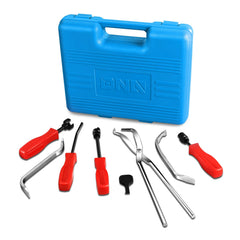 DNA MOTORING front packaging of the blue 8-piece brake tool kit showing organized layout and portability