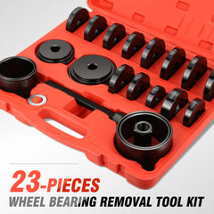 DNA MOToring tool kit in use pressing a wheel bearing from a front-wheel-drive hub for safer removal