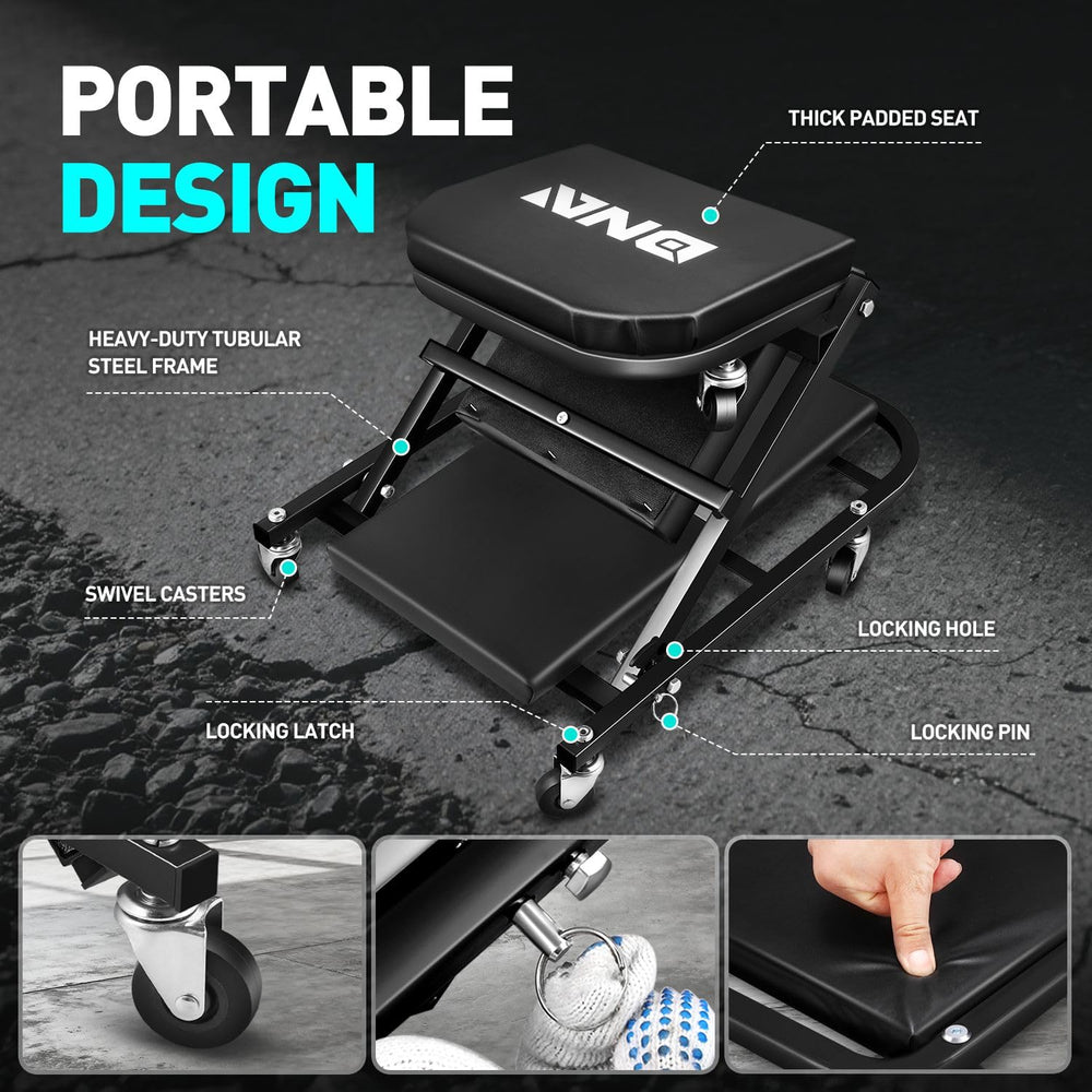 DNA Motoring close-up of thick padded cushion highlighting durable comfort for long jobs