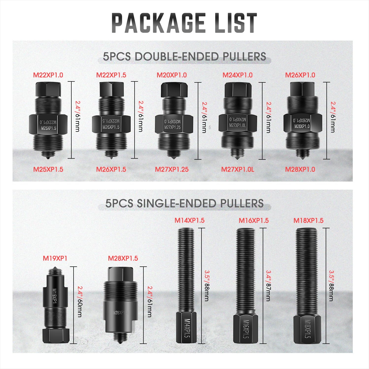 DNA MOTORING neatly arranged pullers display all sizes, helping choose correct thread fit