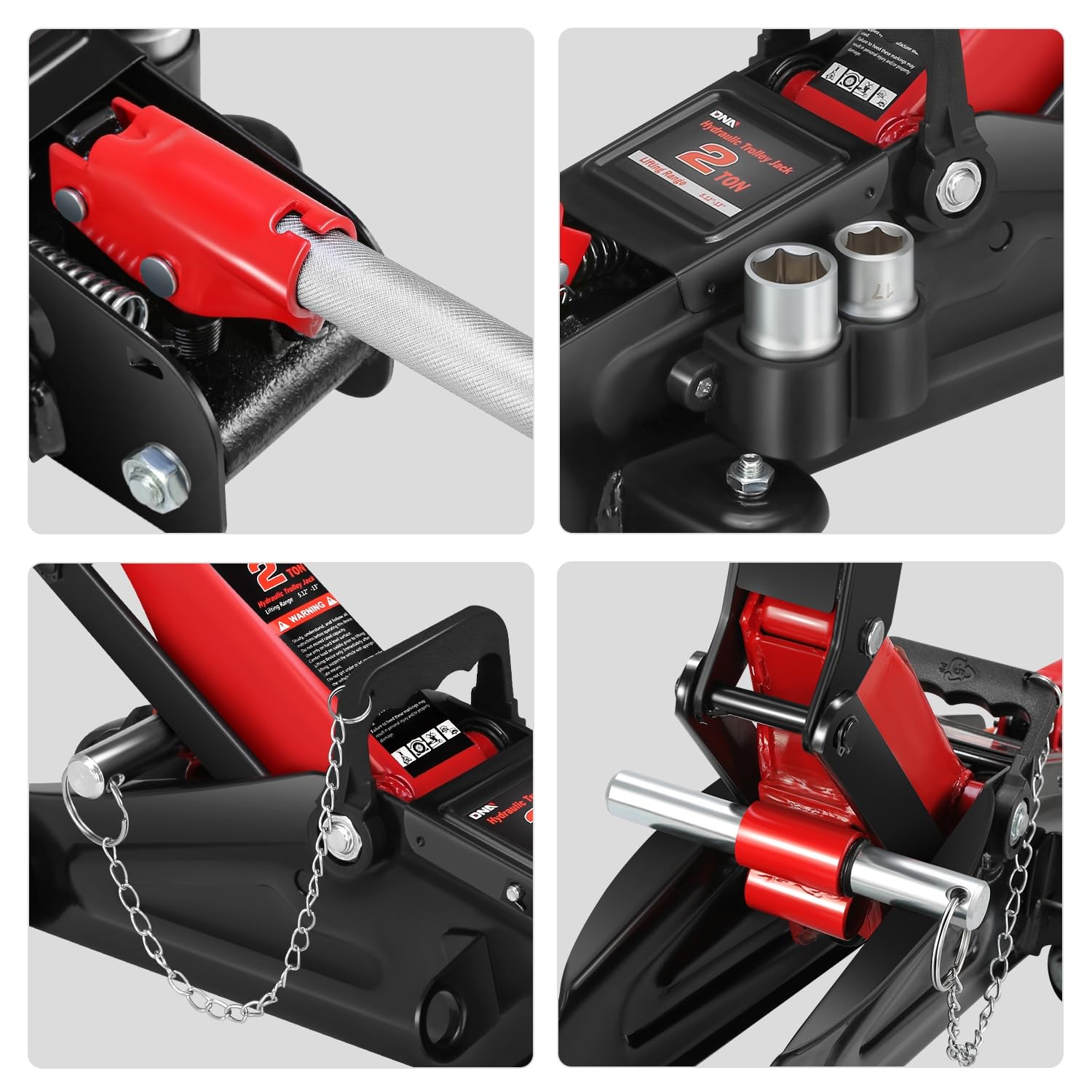 DNA MOTORING red jack in a garage lifestyle setting demonstrating reliable workshop use