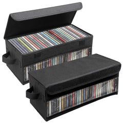Dntorx front view of two boxed CD organizers showing tidy storage benefit