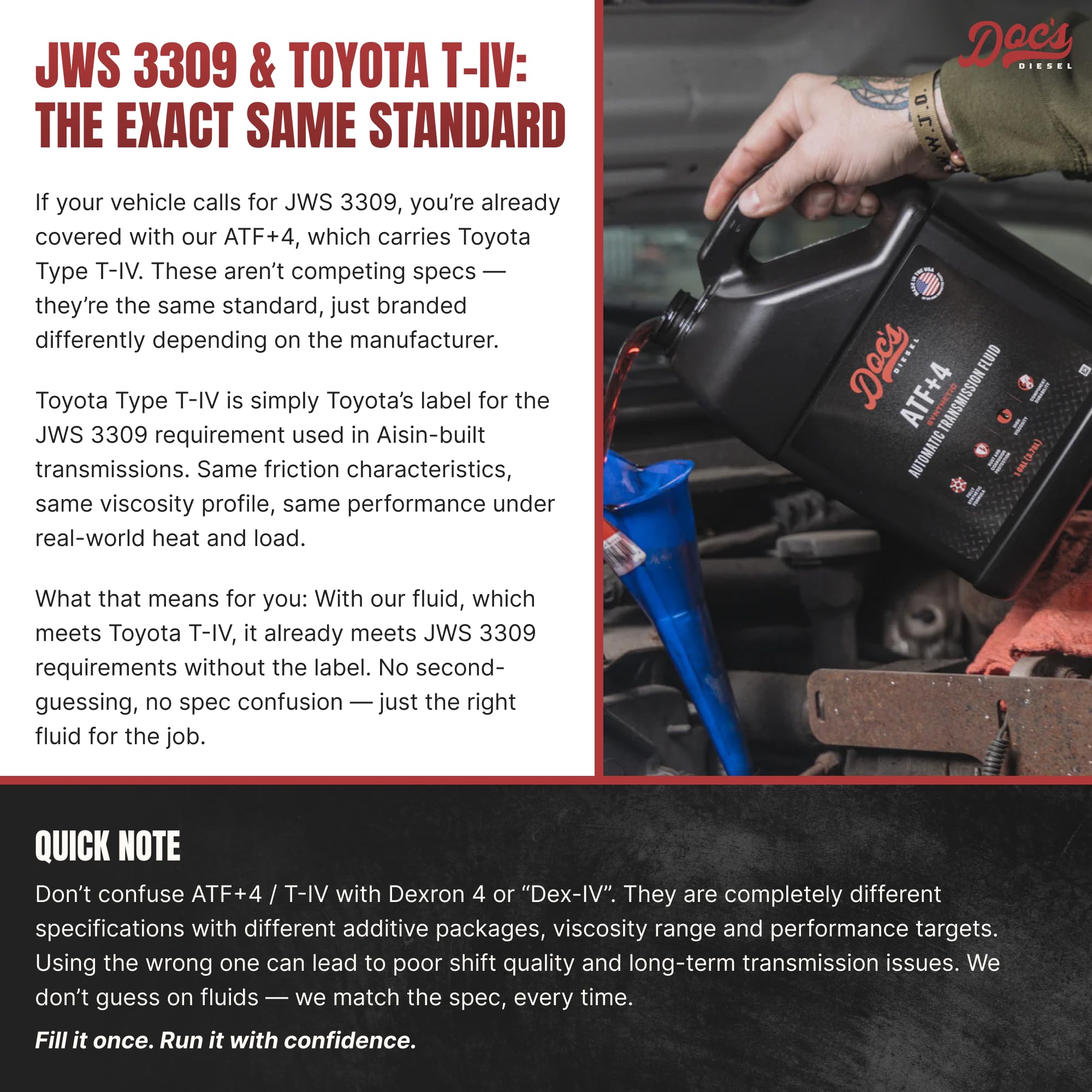 Doc's Diesel ATF+4 fluid texture demonstrating stable viscosity benefit
