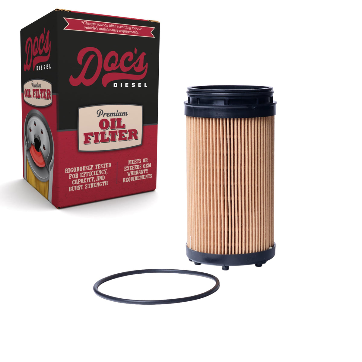 Doc's Diesel front view showing durable canister and branding for reliable replacement