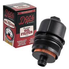 Doc's Diesel front view of oil filter showing canister and threads for correct fit