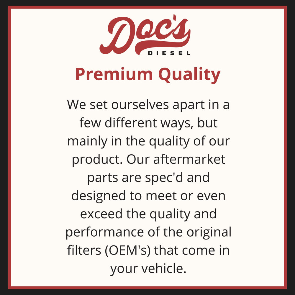 Doc's Diesel fuel separator installed in engine bay showing OEM-fit ease and protection