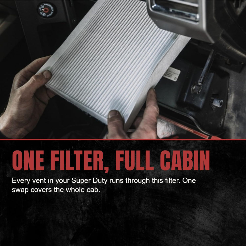 Doc's Diesel lifestyle shot in truck cabin highlighting cleaner air and comfort benefit