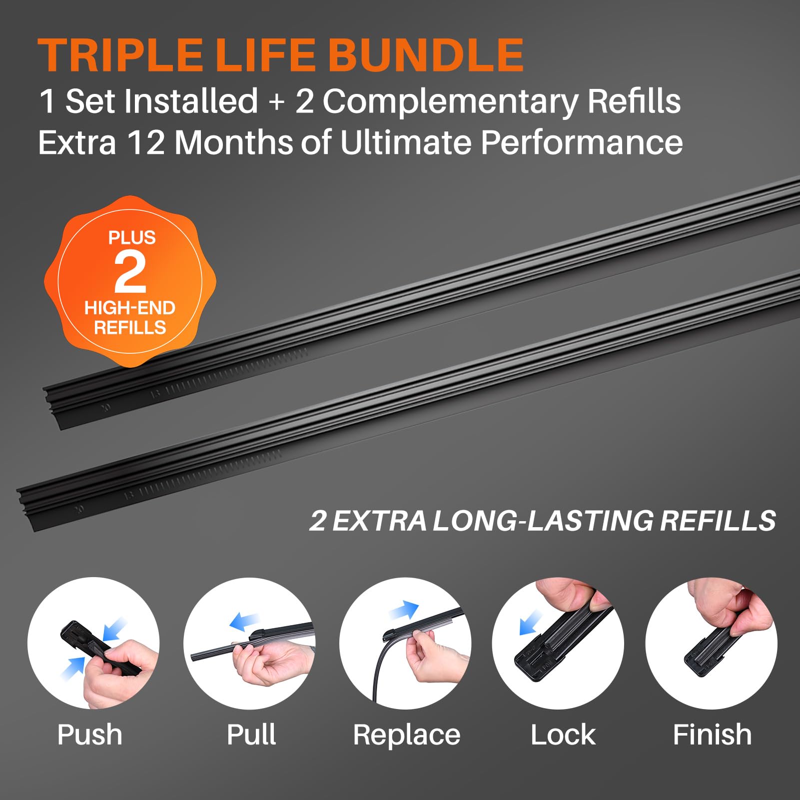 DOG TAIL close-up of silicone wiping edge, durable flexible contact with glass